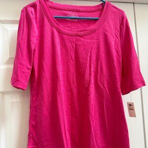 Womens Talbots Scoop Neck Curved Hem Tee Pink - Pima Cotton Size Large NWT